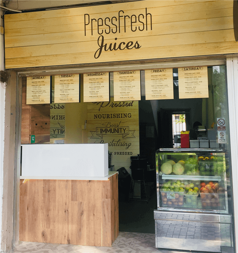 Fresh pressed juice shop for take over