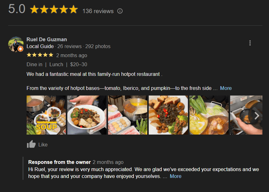Hotpot Restaurant With A Perfect Google Review Score