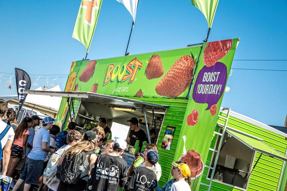 Own Two Mobile Boost Juice Vans  Perfect for Deni Ute Muster Fans!