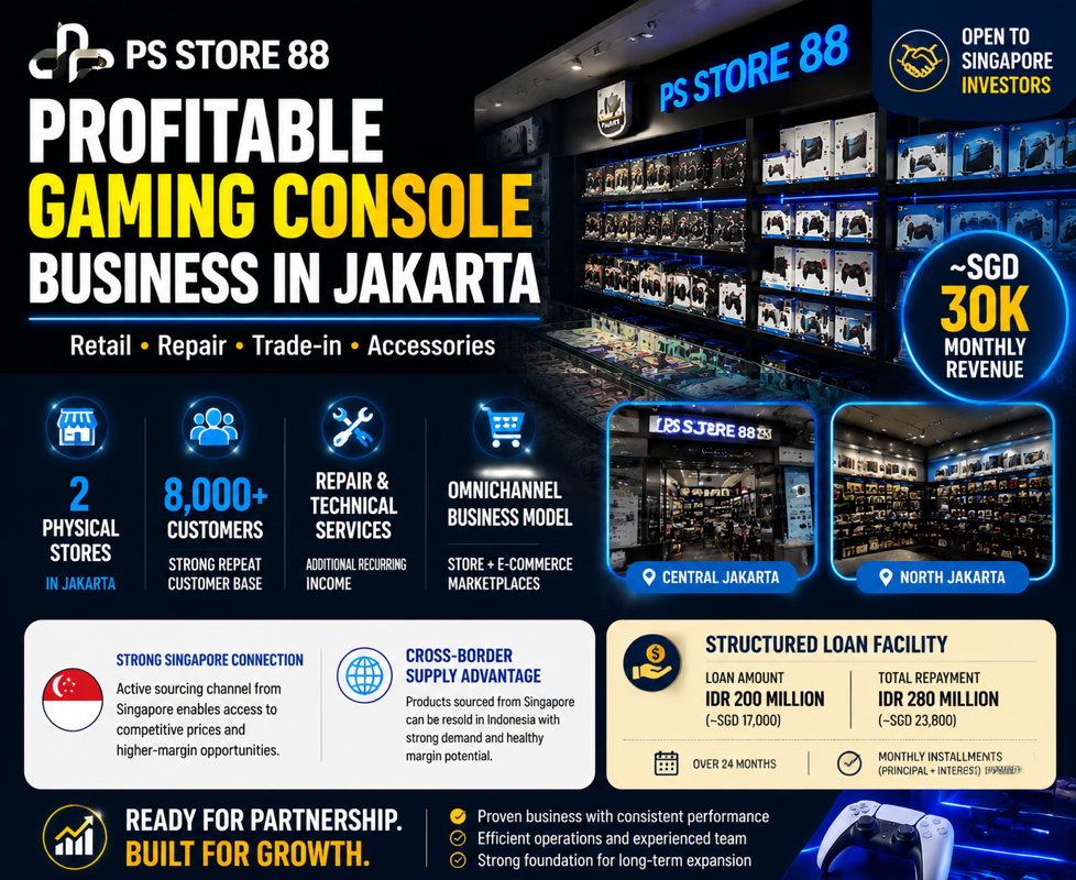 Profitable Gaming Console Business in Jakarta – ~SGD 30K Monthly Revenue | 2 Stores