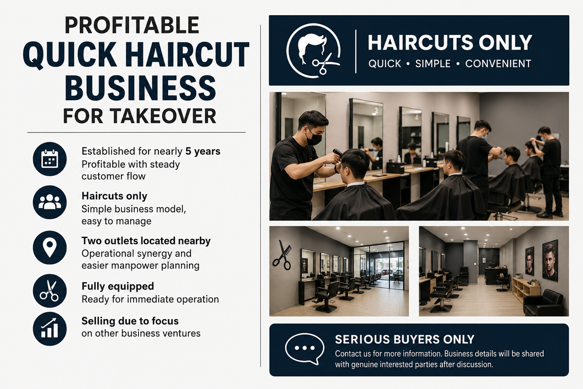 Profitable Quick Haircut Business For Takeover ( 2 Outlets)