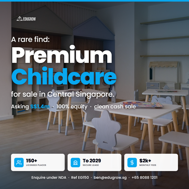 📈 Profitable Premium Childcare, Central SG | ~S$330K Ebitda, Turnkey Operation