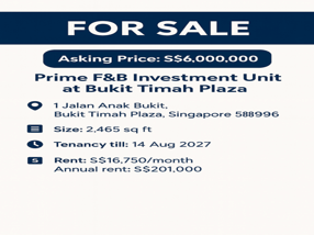 For Sale – Prime F&B Investment Unit At Bukit Timah Plaza